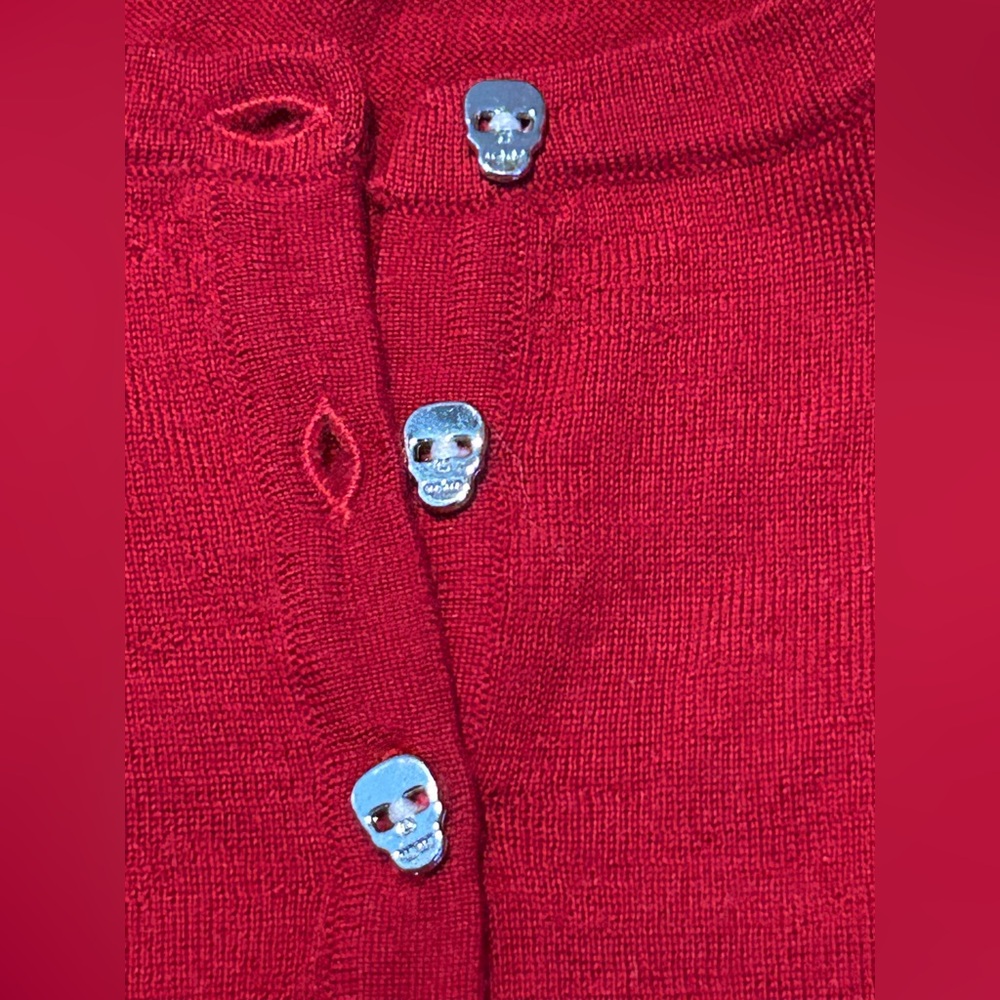 Zadig & Voltaire Vibrant Red Skull & Wing Rhinestone Henley Edgy - Picture 7 of 14